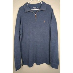 Ralph Lauren 1/4 Zip Sweater XLT XL Tall Blue Pullover Sweatshirt Brown Pony